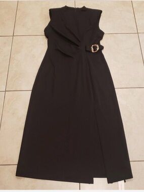 Commense Metal detail slit Sleeveless midi Dress